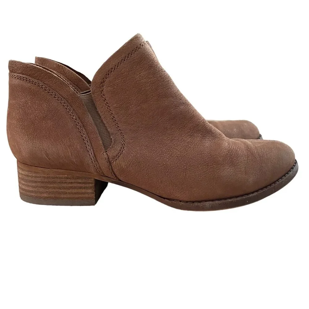 Vince Camuto 6.5 Carlal Ankle Booties Brown Leather Block Heel Boots